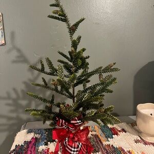 Festive Green Mini Christmas Tree with Red Bow